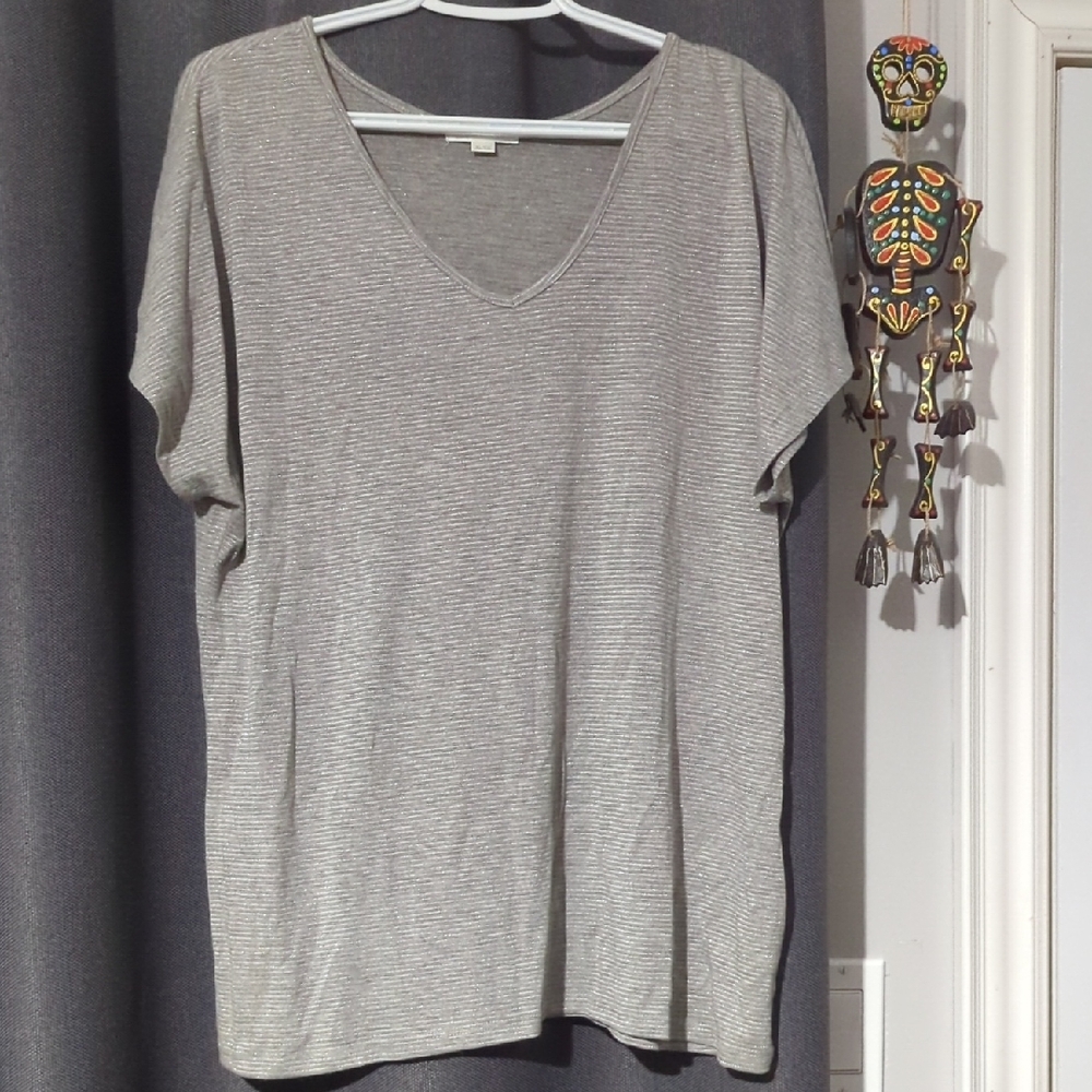 Warehouse Light Gray V-Neck Short Sleeve Top